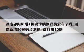 湖南邵阳新增1例确诊病例详情公布了吗_湖南新增56例确诊病例, 邵阳市10例